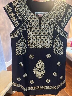 Roller Rabbit Black dress with Gold Embroidery
